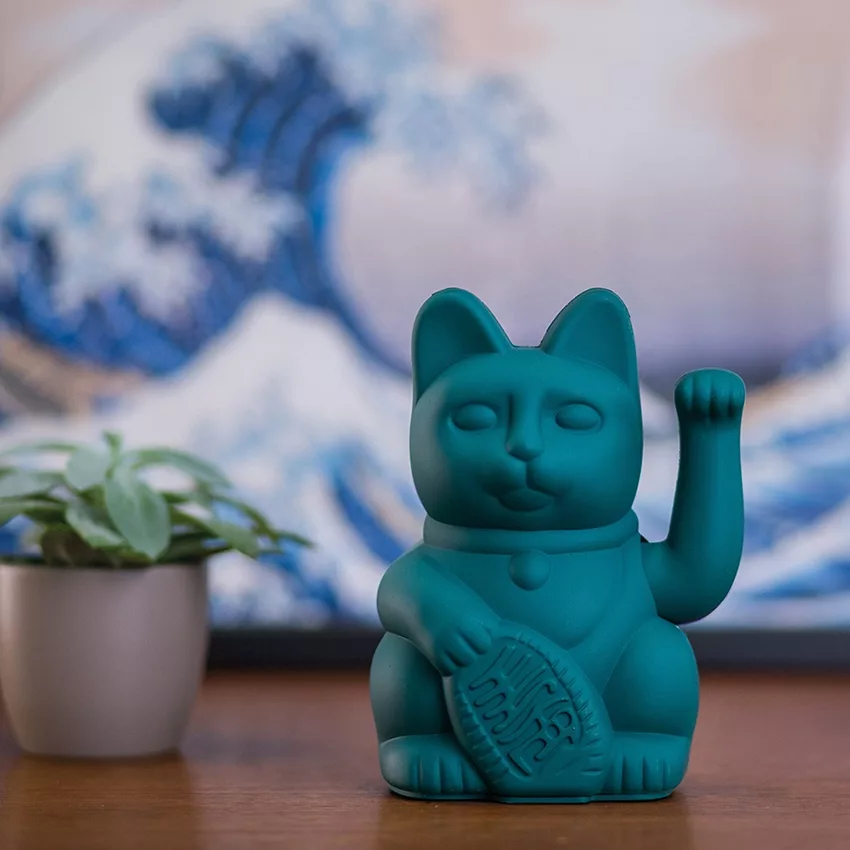 Lucky Cat - Gelukskat - 15cm - Groen - Afbeelding 2