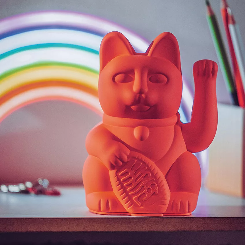 Lucky Cat - Gelukskat - 15cm - Neon Oranje - Afbeelding 2