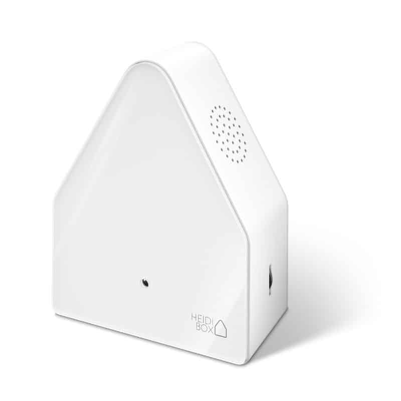 Heidibox wit huisje met ontspannende natuurgeluiden, ideaal voor een rustgevende sfeer in huis.